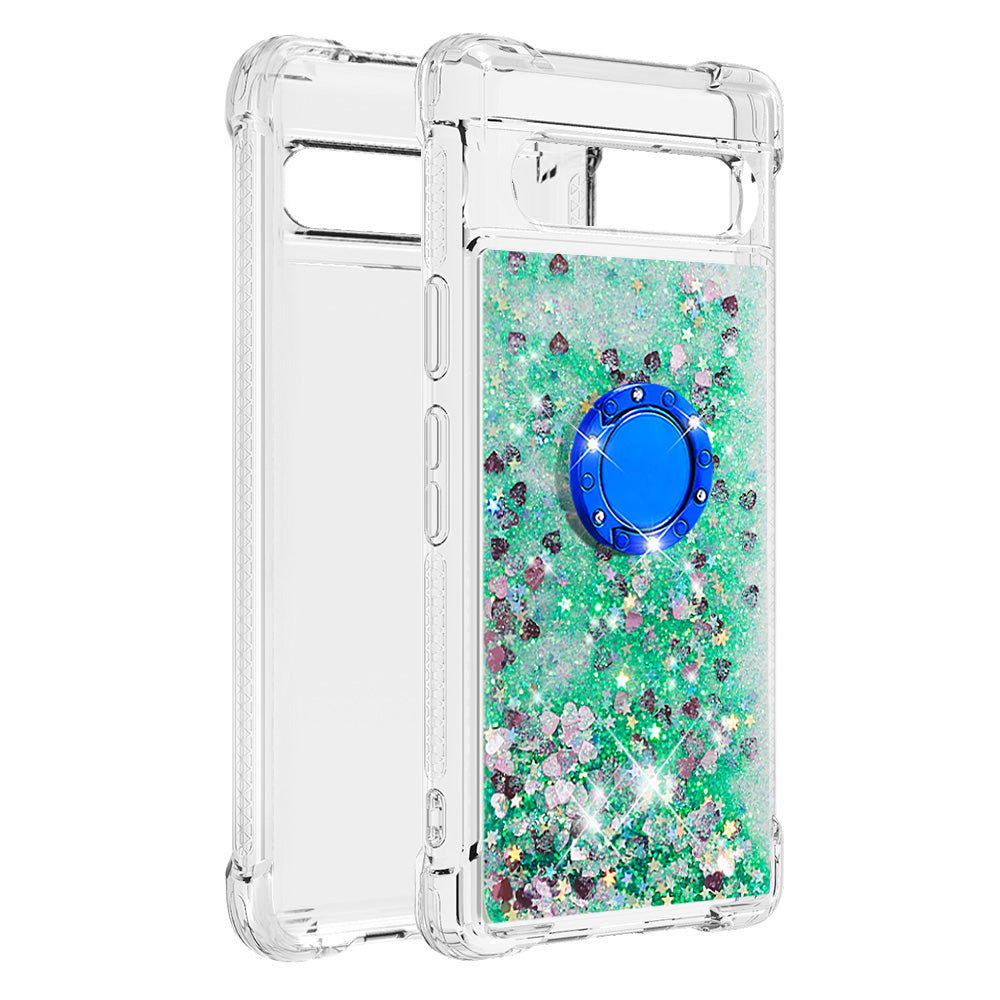 For Google Pixel 7a YB Quicksand Series-7 Liquid Quicksand TPU Phone Case Ring Kickstand Anti-drop Cover For Google Pixel 7a YB Quicksand Series-7 Liquid Quicksand TPU Phone Case Ring Kickstand Anti-drop Cover